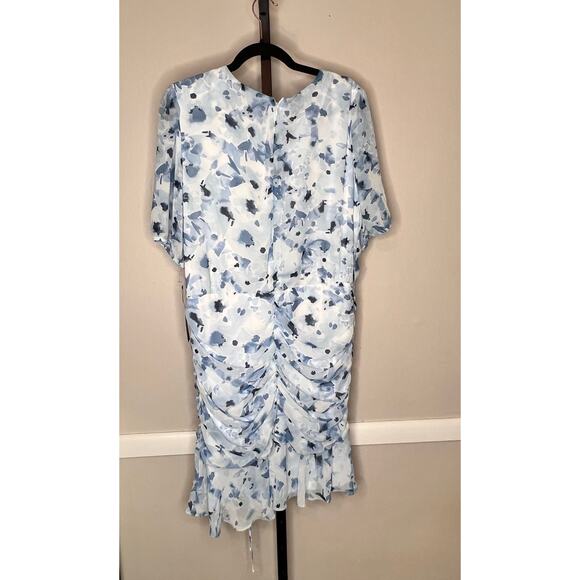 Be by Chetta B Floral Print Puff Sleeve Ruched Sheath Dress Blue Women's 16 NWT - Picture 5 of 7